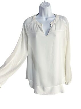 CAbi Ivory Split-Neck Long Sleeve Blouse - M